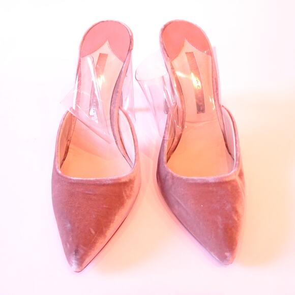 Sophia Webster Tara Velvet Clear PVC High Mules Sandals Sz 37 PINK - Picture 4 of 14